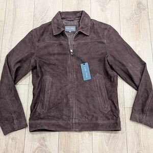 $598 Mens Slate & Stone Suede Racer Jacket Chocolate Brown Medium